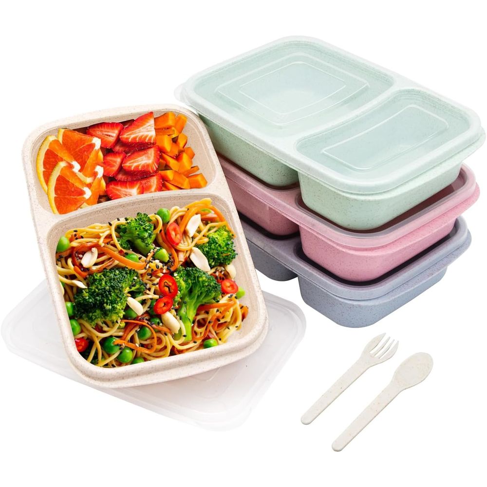Meal Prep Box - กล่องอาหารกลางวันเบนโต 4 แพ็ค, ภาชนะเตรียมอาหาร 2 ช่องพร้อมฝาปิด,