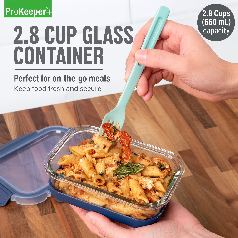 Meal Prep Box - ภาชนะเก็บอาหารแก้วขนาด 2.8 คัพ พร้อมฐานซิลิโคนและฝาปิดล็อคแน่นสนิท สำหรับห้องครัว ตู้เย็น