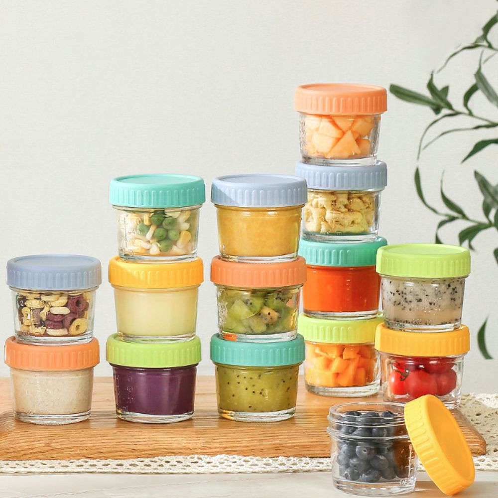 Sauce Dipping Cup - ขวดแก้วใส่อาหารเด็กแบบใช้ซ้ำได้ 6 ชิ้น พร้อมฝาปิด ถ้วยน้ำจิ้มกันรั่ว มีสเกล