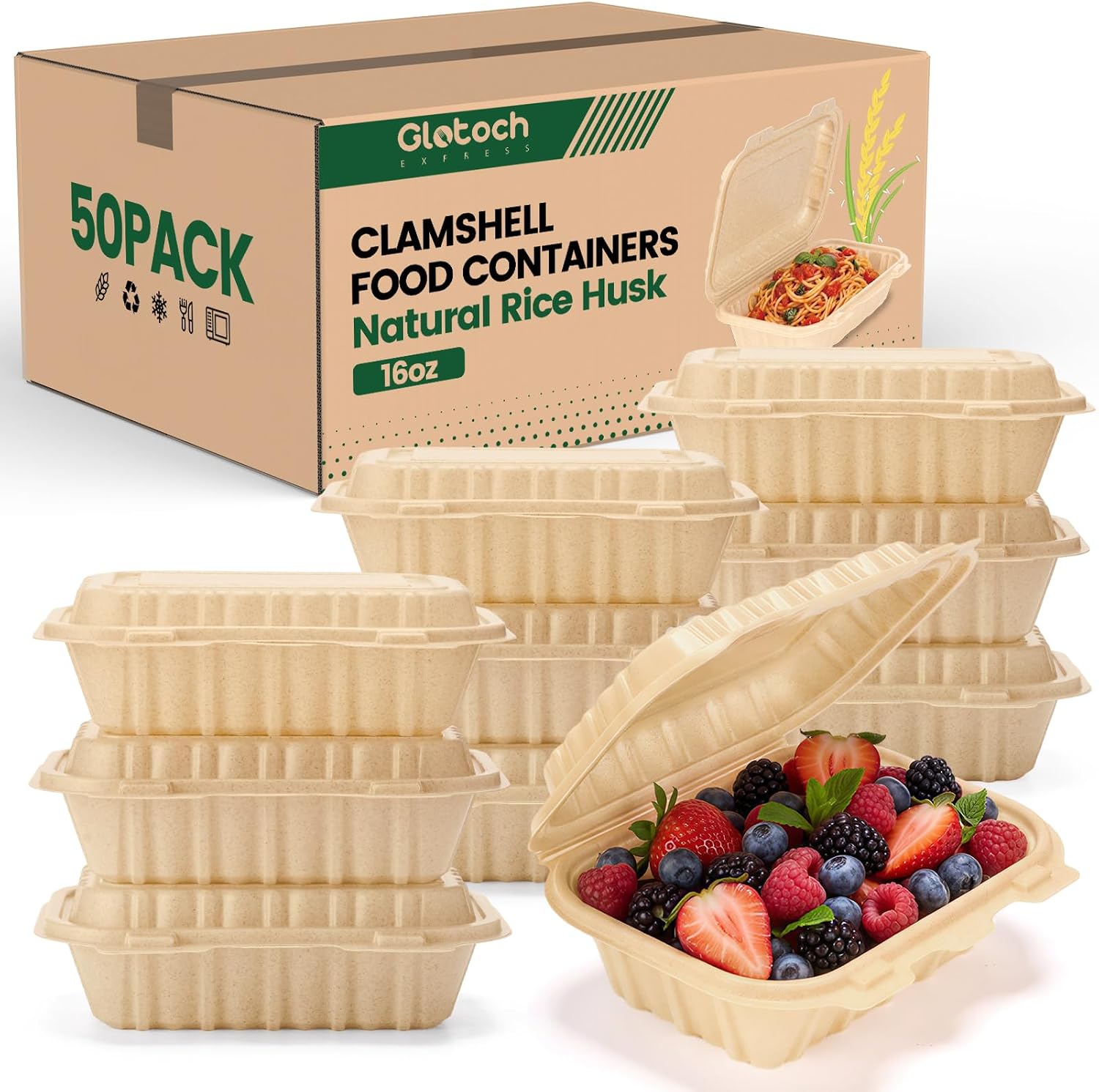 Meal Prep Box - กล่องใส่อาหารแบบฝาพับขนาด 16 ออนซ์ จำนวน 50 ชิ้น