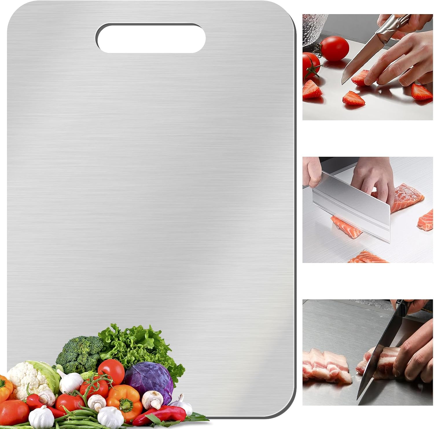 Food Prep Mat - แผ่นรองตัดอาหารสองด้านเกรดอาหาร 1 ชิ้น, แผ่นรองตัดสแตนเลสแบบใหม่ที่ได้รับการอัพเกรด, ป้องกันเชื้อรา ป้องกันสนิม