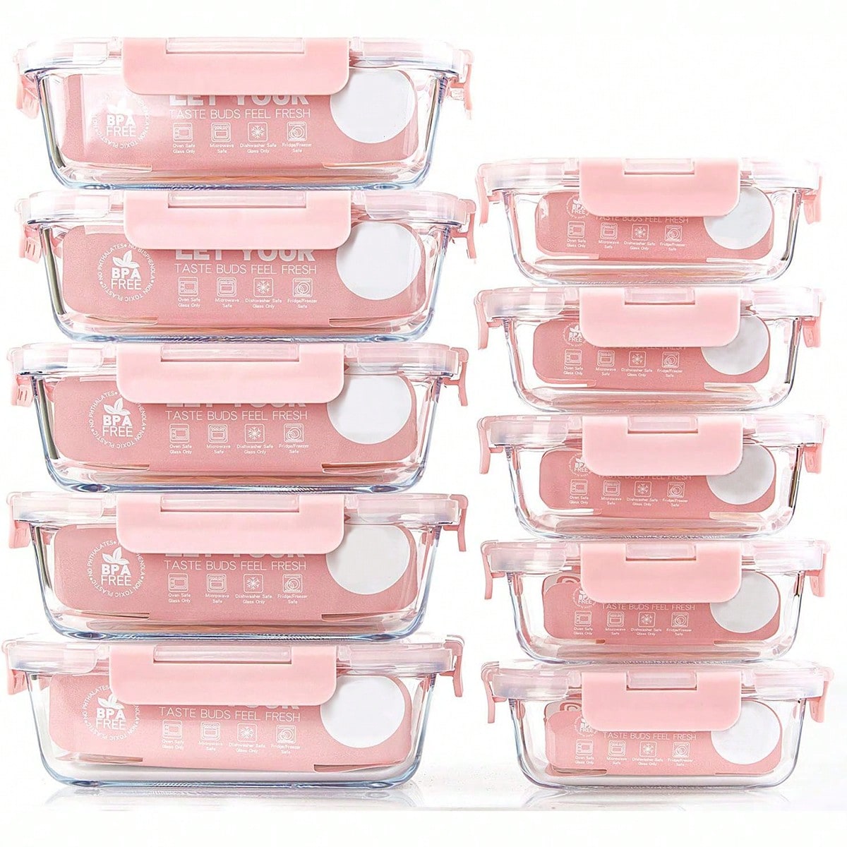 Meal Prep Box - ชุดกล่องแก้วสำหรับเตรียมอาหาร 10 ชิ้น, กล่องเก็บอาหารพร้อมฝาปิดที่ปิดสนิท, กล่องอาหารกลางวันแก้ว, ใช้ได้กับไมโครเวฟ,