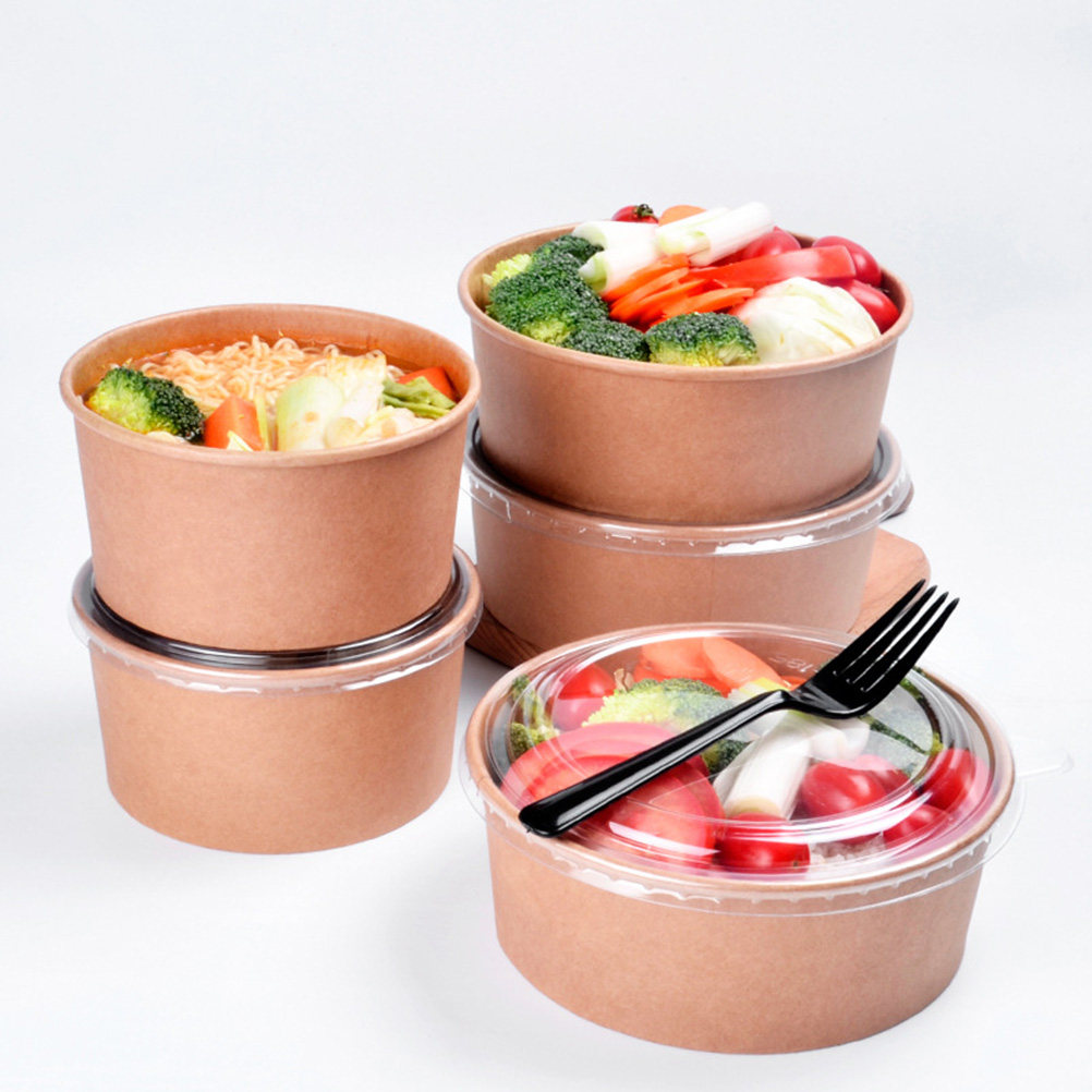 Meal Prep Box - ชามกระดาษคราฟท์ 20 ชิ้น ป้องกันการรั่วซึม ชามสลัดแบบใช้แล้วทิ้ง ภาชนะบรรจุอาหาร