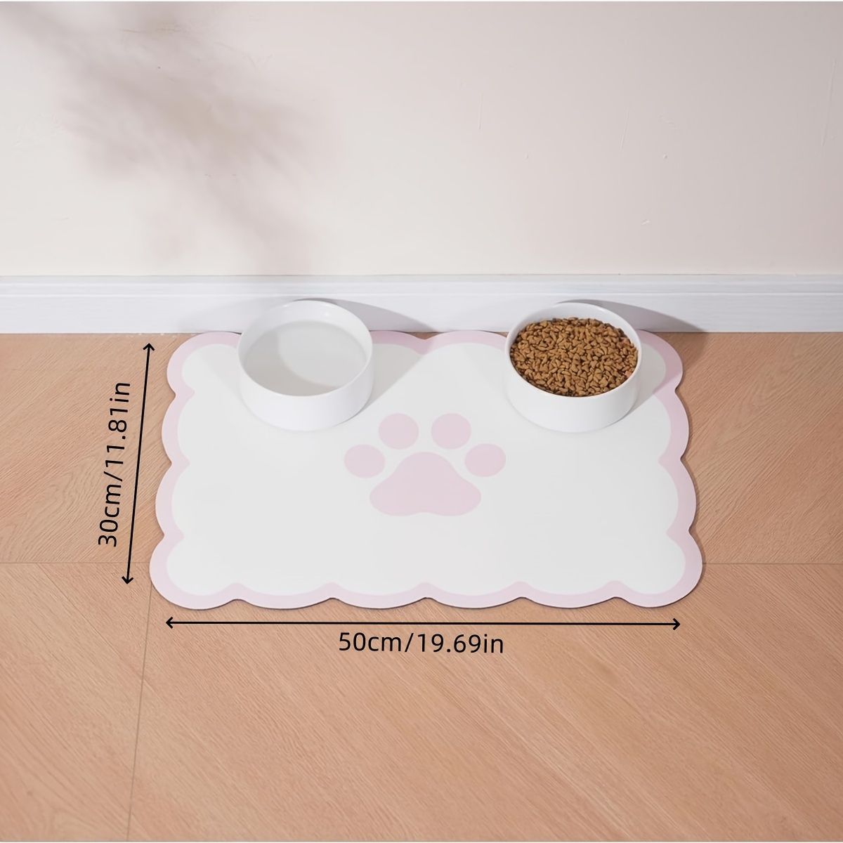 Food Prep Mat - แผ่นรองอาหารสัตว์เลี้ยง VIKAMA รูปทรงเมฆ สีครีม ลายอุ้งเท้า แผ่นรองอาหารแมวและลูกสุนัขกันลื่น