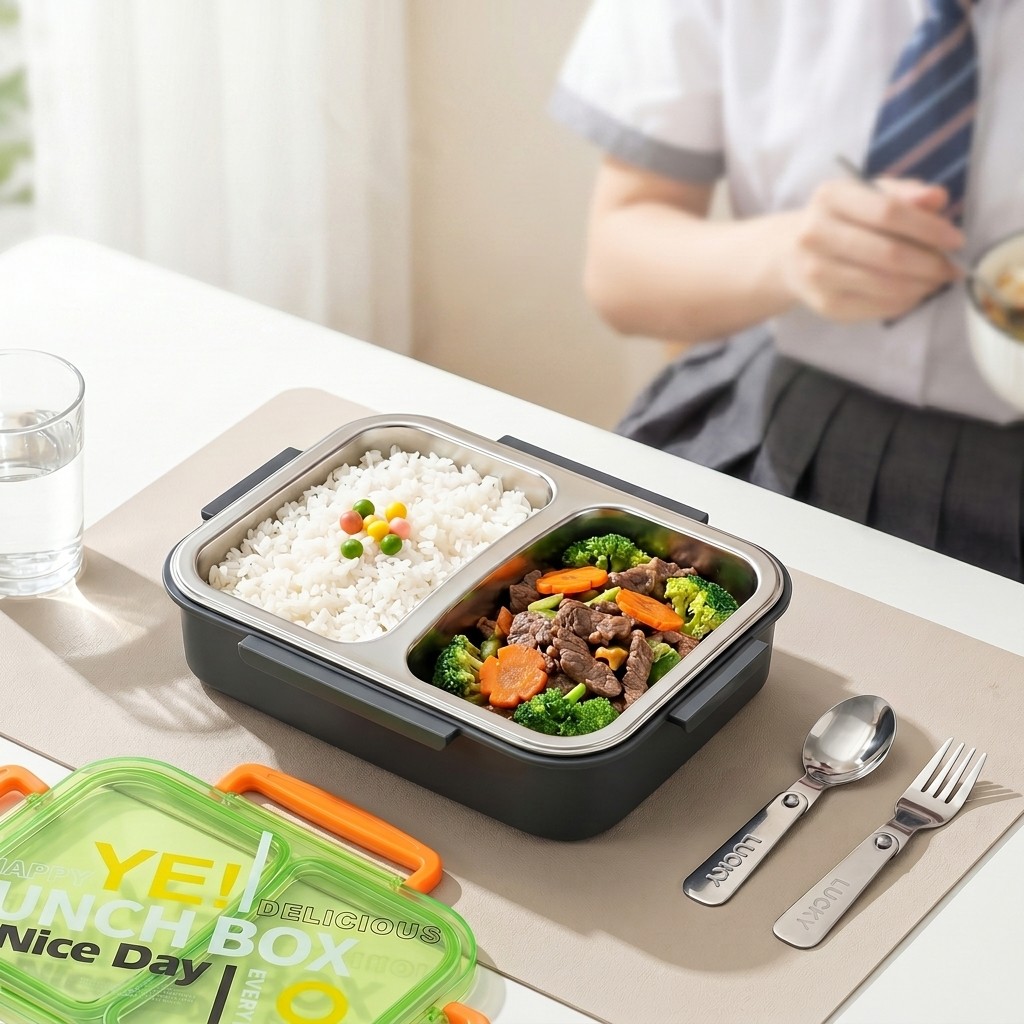 Meal Preparation - กล่องข้าวสแตนเลส 304 สำหรับเข้าไมโครเวฟ แบ่งช่องเก็บอาหาร ป้องกันการรั่วซึม เหมาะสำหรับเด็ก