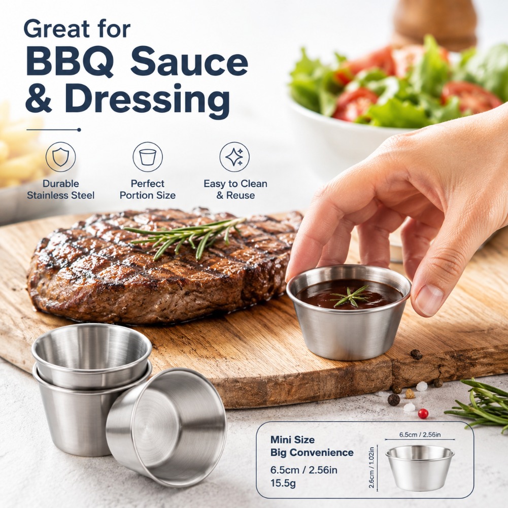 ถ้วยซอสสแตนเลสขนาดเล็กแบบใช้ซ้ - Sauce Dipping Cup บทวิจารณ์และราคา