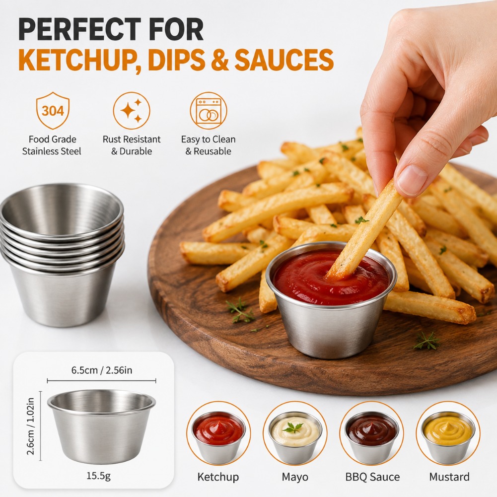 ถ้วยซอสสแตนเลสขนาดเล็กแบบใช้ซ้ - Sauce Dipping Cup บทวิจารณ์และราคา