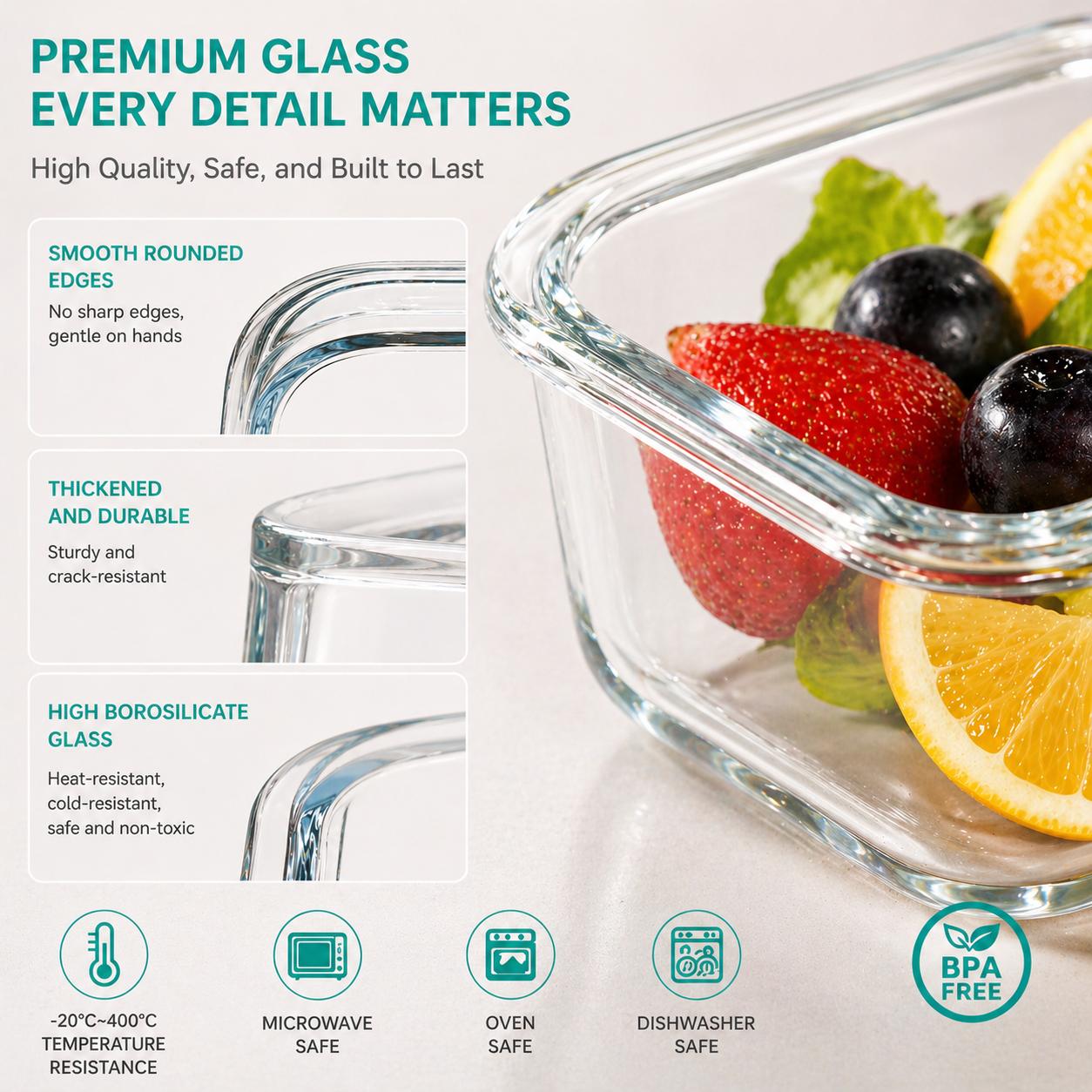 ชุดภาชนะเก็บอาหารแก้วปิดผนึก 1 - Meal Prep Glass บทวิจารณ์และราคา